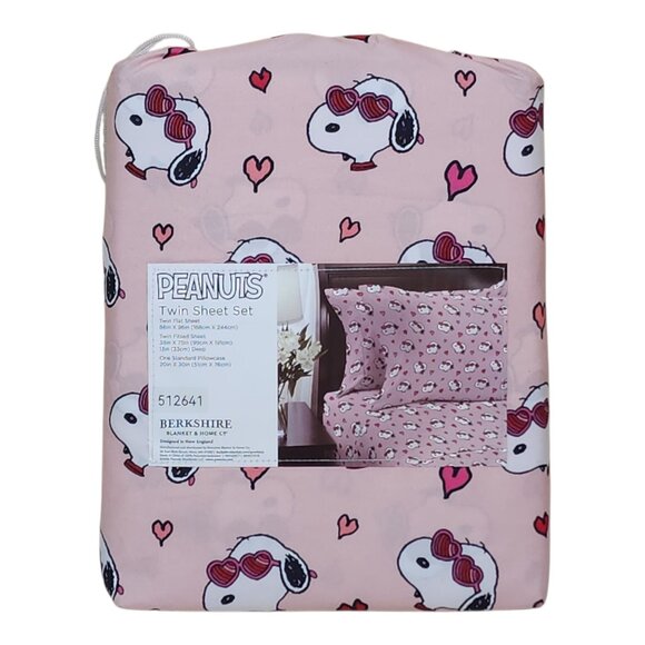 Peanuts Snoopy Twin Sheet Set Pink Hearts By Berkshire Valentines Day Glasses - Picture 5 of 8